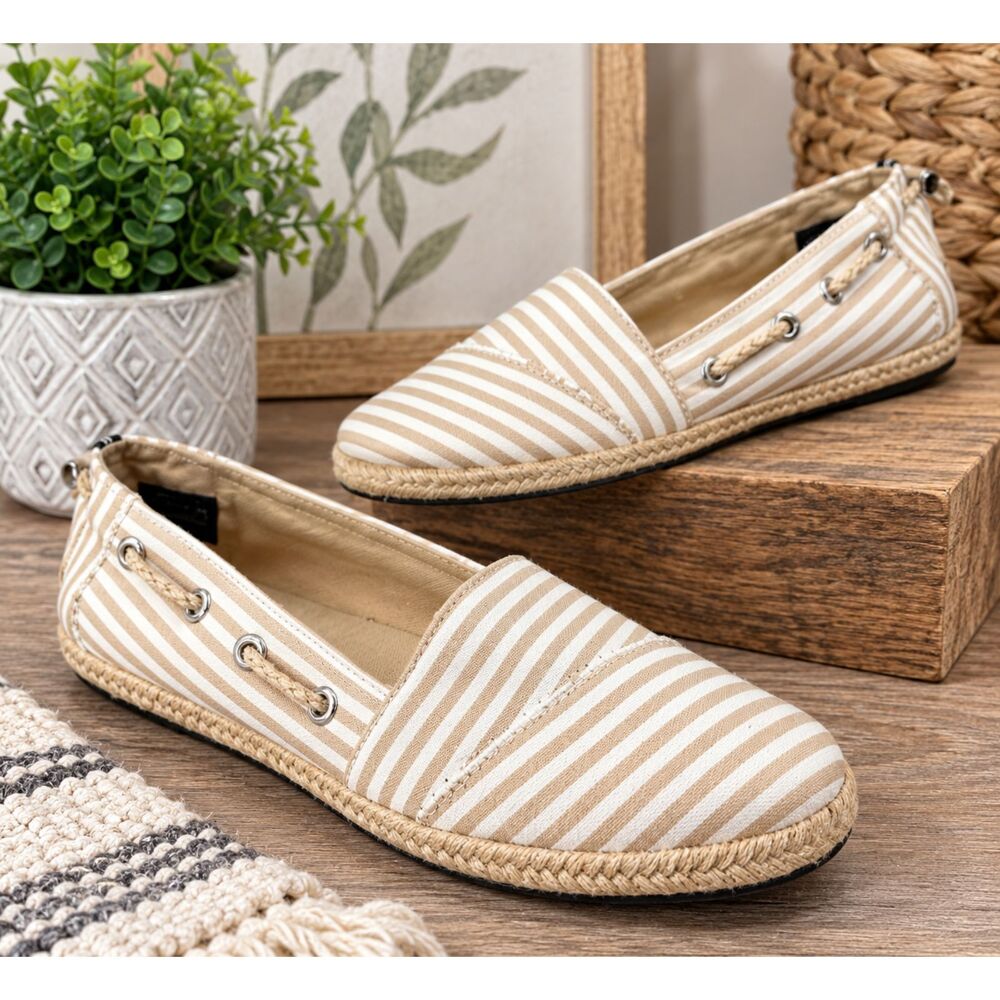 Nautica Striped Espadrille Slip On Loafers Coastal Flats Nautical Boat Shoe Sz 7